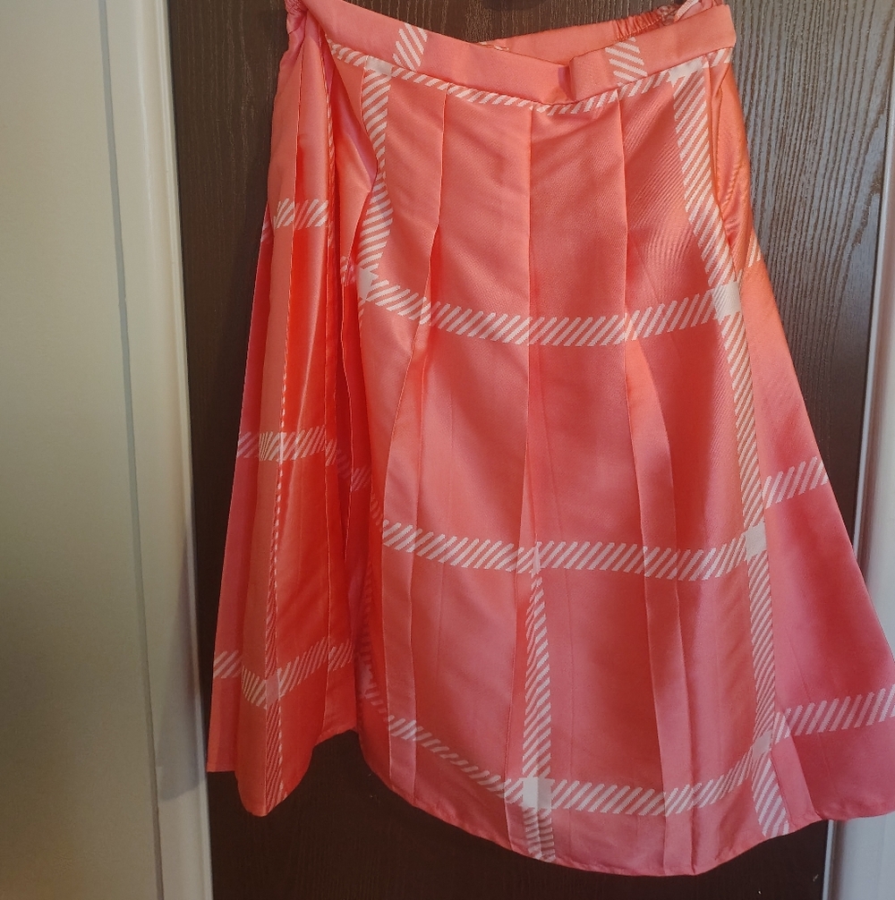Women's Coral Plaid Double-Breasted Blazer - Picture 3 of 6